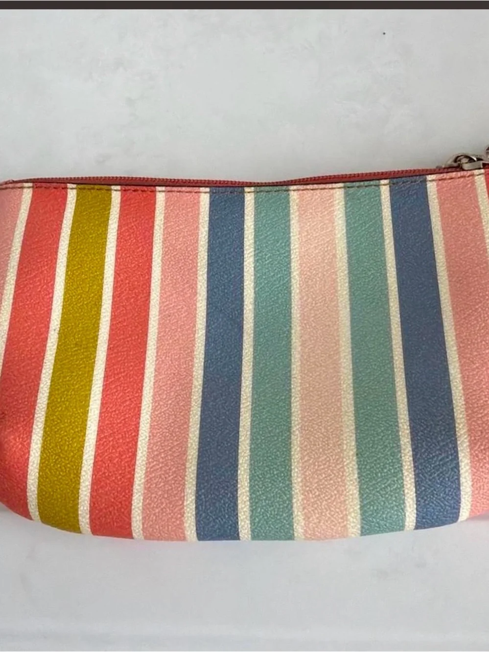 COACH Striped Multi-Color Wristlet — Coral, Blue, Teal & Pink
